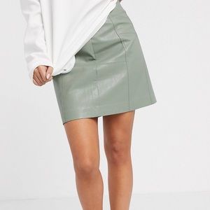 Asos Stradivarius faux leather green mini skirt